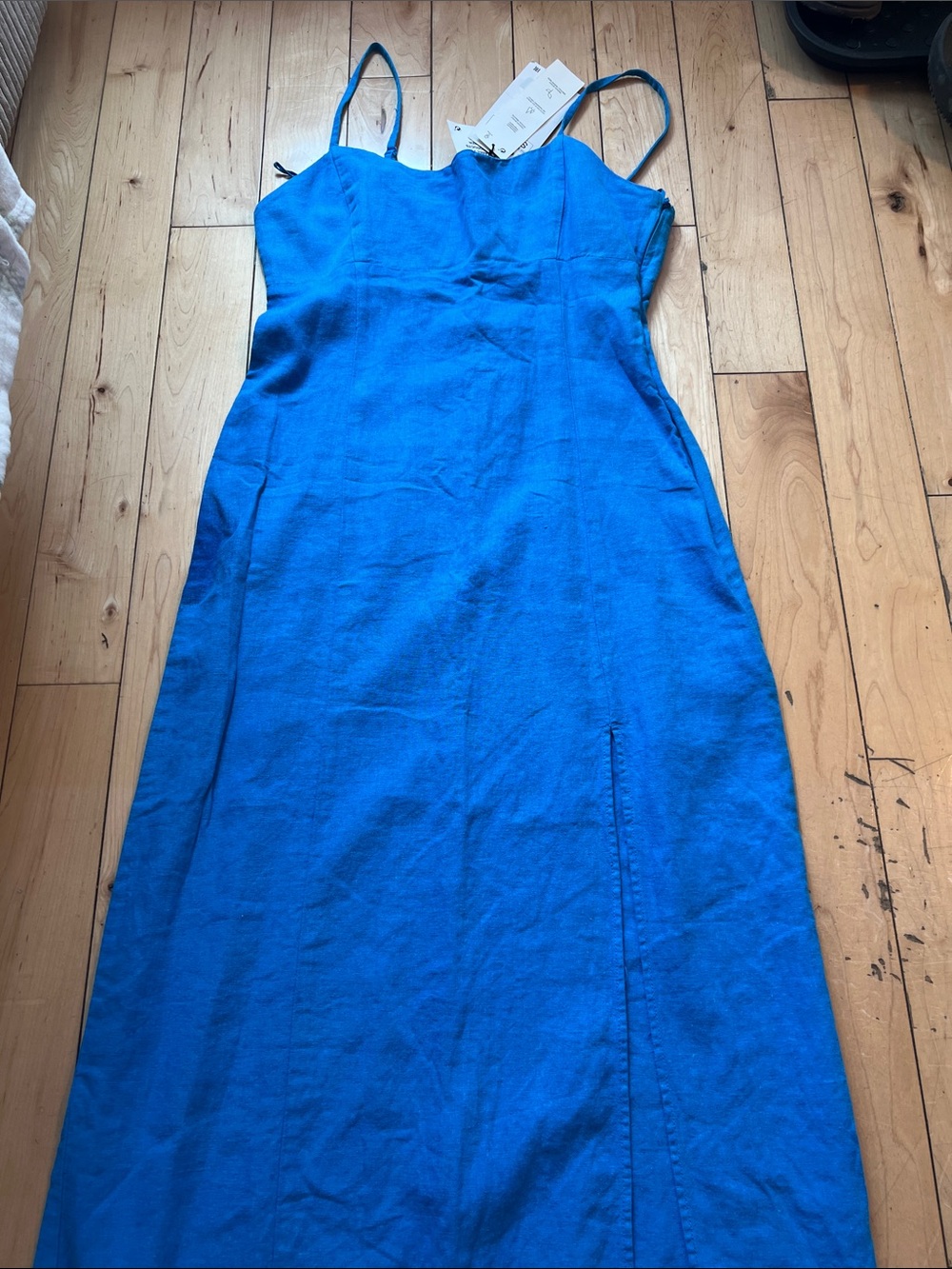 Zara Electric Blue Spaghetti-Strap Midi Dress with Side Slit - Picture 8 of 9